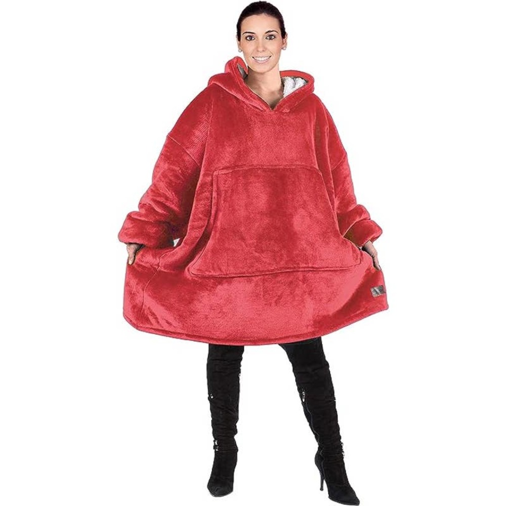 COPY - COZY!!  Adult size - Sherpa Fleece Hooded body Sweatshirt Blanket RED